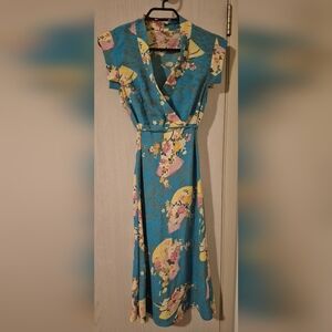 Melissa M Floral Faux-Wrap Midi Dress — Teal Multi (S)